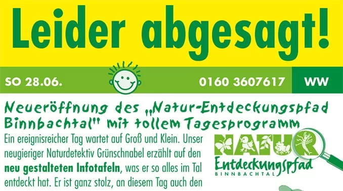 Absage Einweihung Binnbachtal