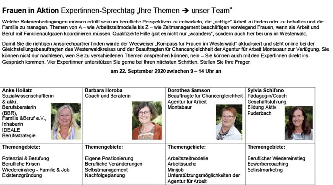 „Expertinnen-Sprechtag „Ihre Themen - unser Team““